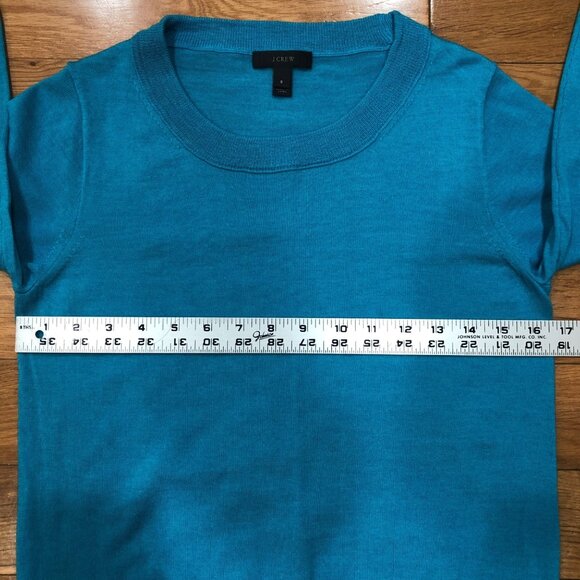 J Crew 100% Merino Wool Crewneck 3/4 Sleeve Blue Sweater Size S - Picture 5 of 9